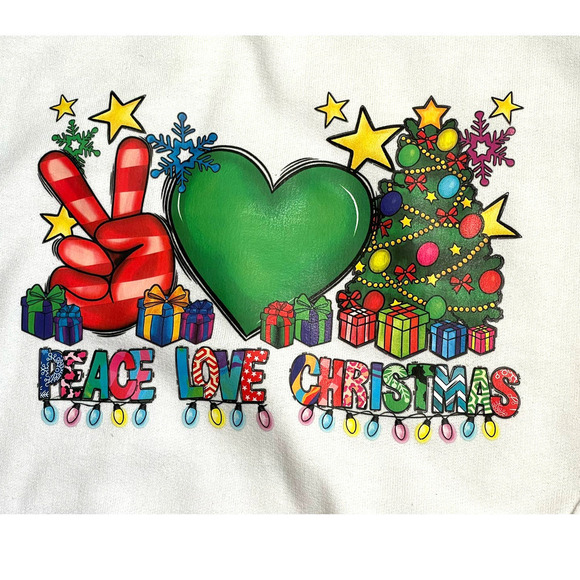 Peace Love Christmas Sweatshirt Unisex‎ Large White with Graphic NEW - Picture 2 of 6